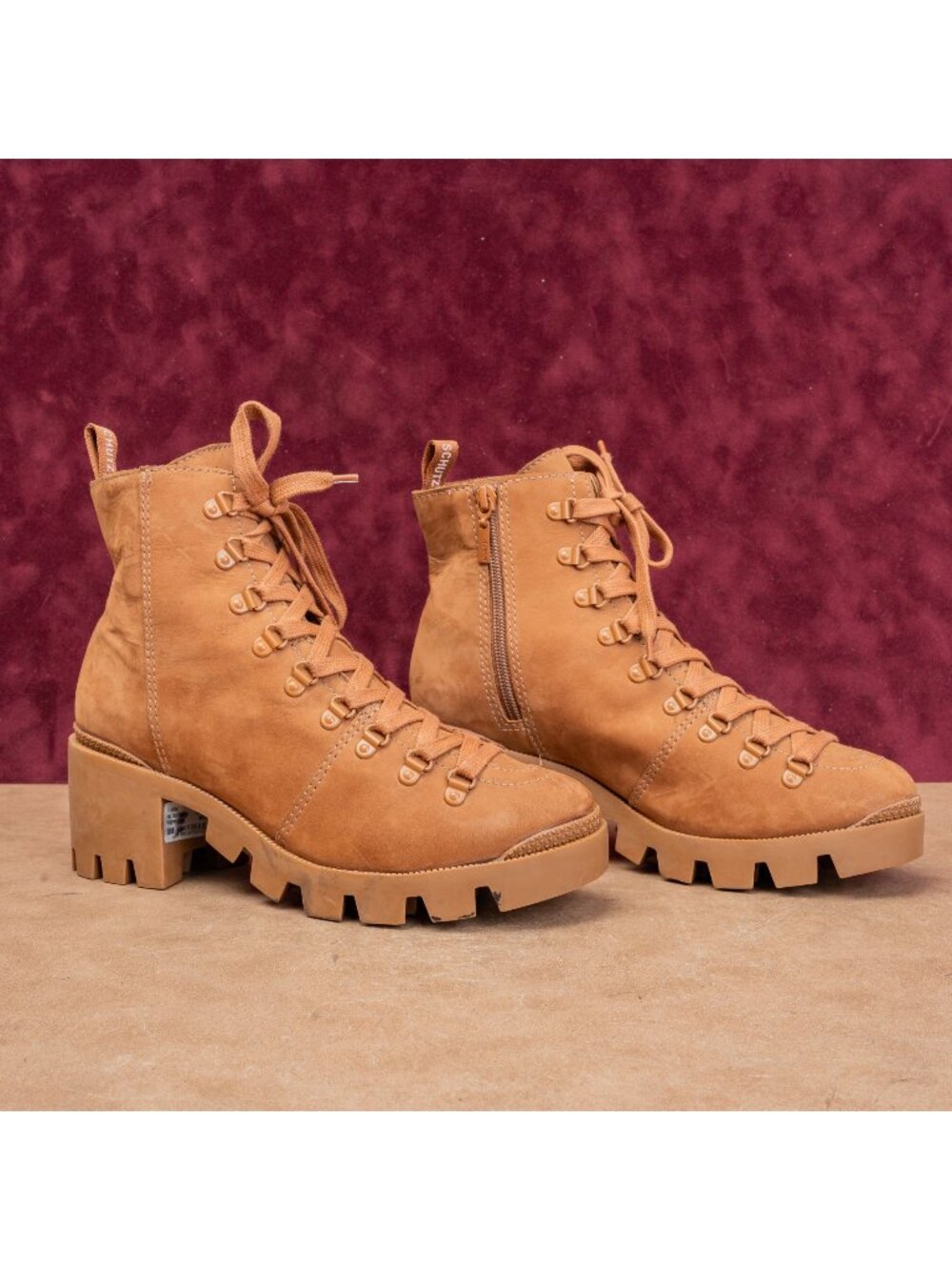 Schutz Xayane Women Platform Fashion Brown Lug Sole Lace-up Suede Boots sz 8.5